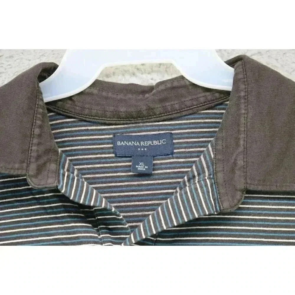 Men's Banana Republic Polo Shirt-XL-100% Cotton-Brown Striped